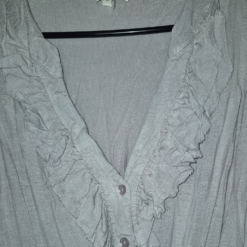 Pretty Good Light Gray Ruffle Blouse - Picture 6 of 7